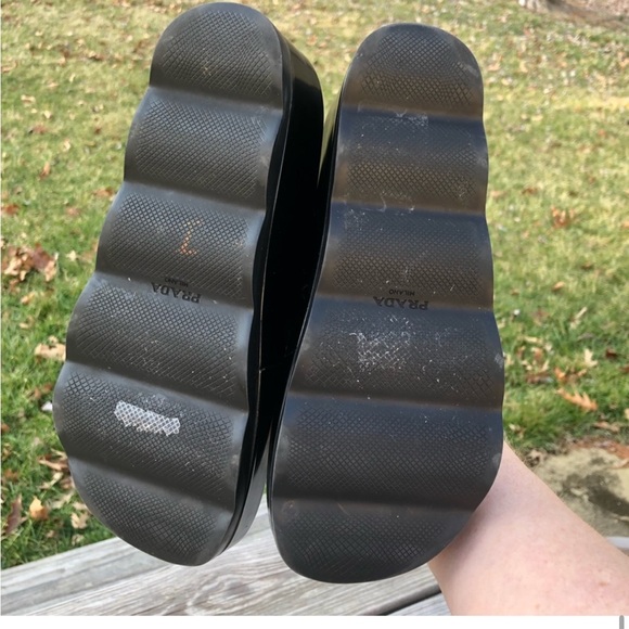 Prada Black Leather Platform Slides Y2K wavy sole 37.5 - Picture 6 of 7